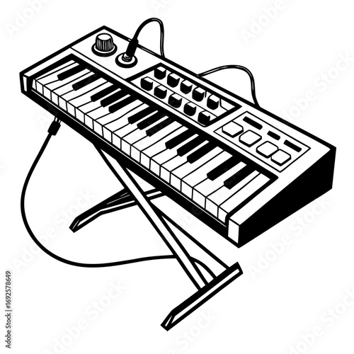 Modern synthesizer keyboard music production electronic instrument vector