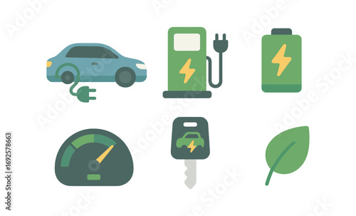 Eco-friendly electric car elements with gradient effect for green energy concepts