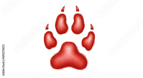 Striking Red Animal Paw Print Symbol Illustration.