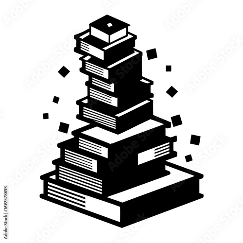 Stack of manga books releasing pixel blocks silhouette vector