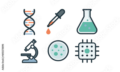 Science lab icons: dna, microscope, and chemistry elements