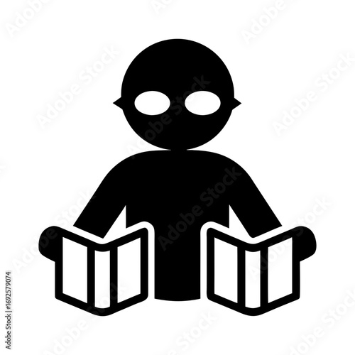 Silhouette of a person reading multiple manga books vector