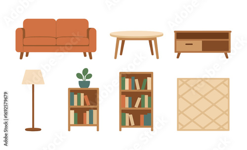 Cozy mid-century modern furniture in soft gradient light