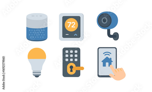 Smart home technology icons set featuring gadgets and devices with modern gradient style