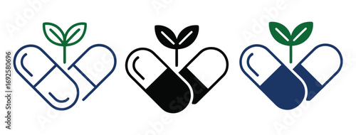 Natural medicine icon outline collection or set in black and white