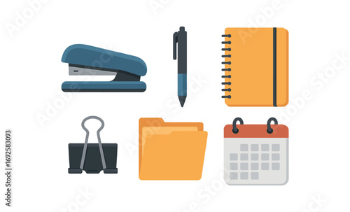 Glowing office supplies on black background: futuristic design elements for business themes