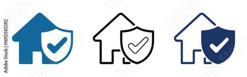PHouse protection,  check mark icons, safe home concept, home security, insurance symbol, line art icon set
