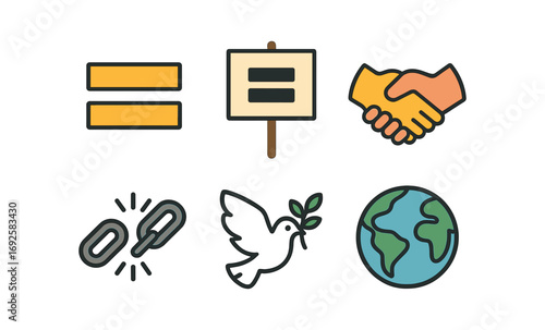 Colorful symbolic icons of equality, unity, and peace
