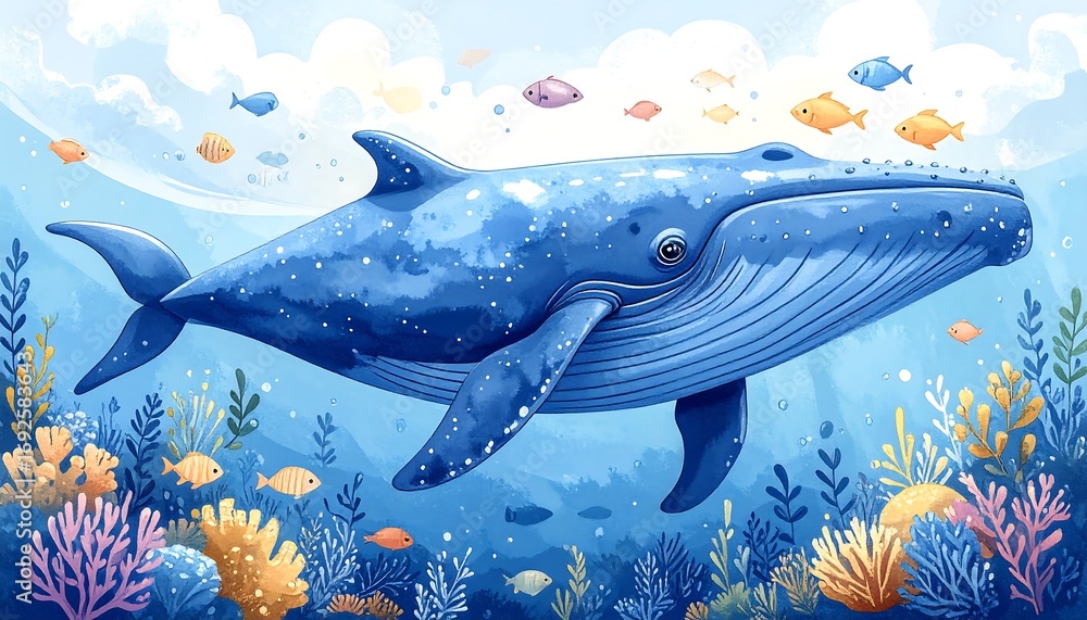 Fototapeta premium Vibrant underwater scene with whale