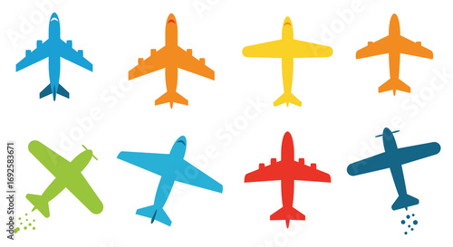 colorful airplanes arranged neatly in rows and columns