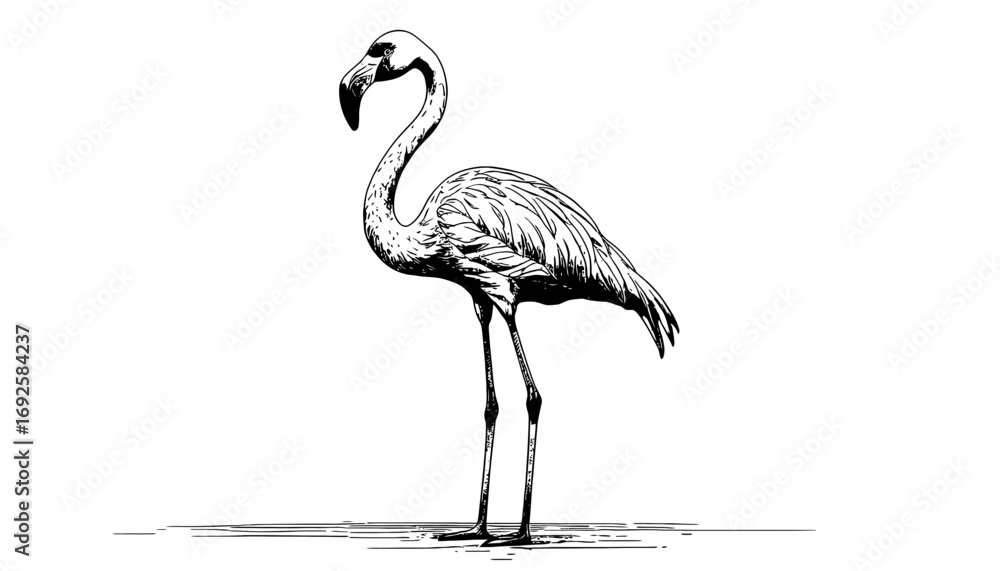 Fototapeta premium Elegant black and white flamingo illustration, perfect for sophisticated design projects, showcasing nature's beauty, ideal for prints, logos, and branding materials