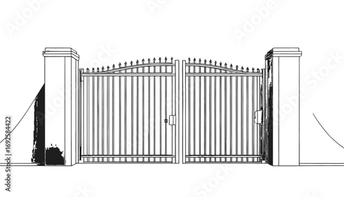 Elegant wrought iron gates leading to a private estate, a symbol of security, exclusivity, and luxury, perfect for architectural designs and real estate marketing