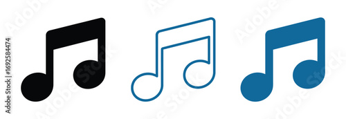 Set of musical note icons. Music notes. Thin and bold music note symbols collection isolated on white background. Flat or linear design objects for Card, Poster, Mobile application icon