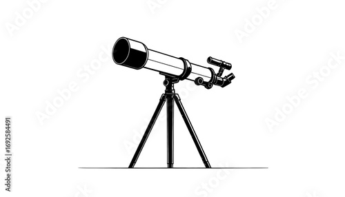 Stunning black and white telescope on tripod, ready for celestial observations and scientific exploration, perfect for astronomy enthusiasts