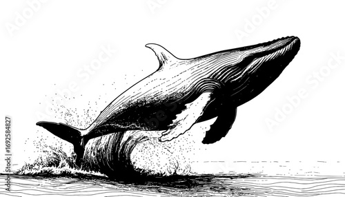 Majestic whale breaching the ocean surface, a stunning display of power and freedom, perfect for wildlife projects and conservation efforts