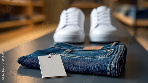 Casual wear composition with jeans and sneakers, suitable for brand identity or social media.