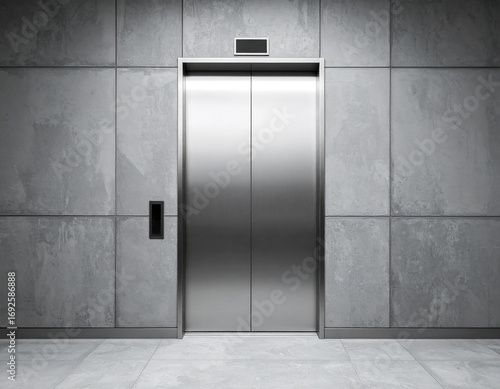 Elevator door mockup with gray cement background, copy space