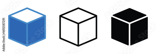 Cube 3d box icon. Three-dimensional cube shape in flat. Linear and dotted style cube shape. Cube icon vector illustration