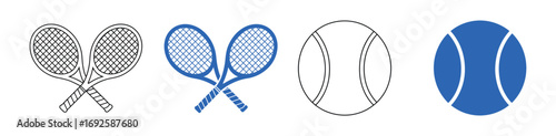   Tennis racket and ball, two crossed rackets and tennis ball icon