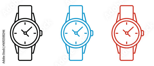 Wristwatch line icon. Smartwatch icon set. Hand watch symbol. Wristwatch line vector. Smart watch illustration. Editable stroke. Stock vector illustration.