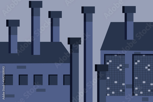 Vector illustration of industrial factory building. Abstract industrial art banner. Perfect factory wall poster banner background cover print. EPS 10