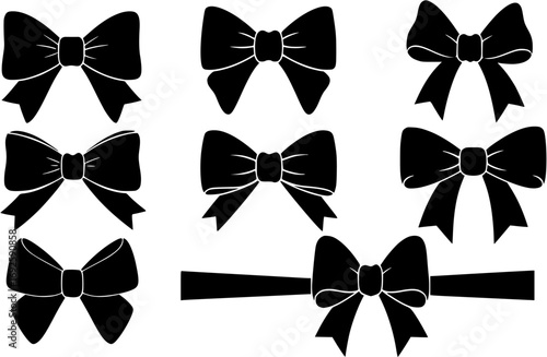 Set of black silhouette gift bows. Vector illustration. Concept for invitation, banners, gift cards, congratulation or website layout vector.
