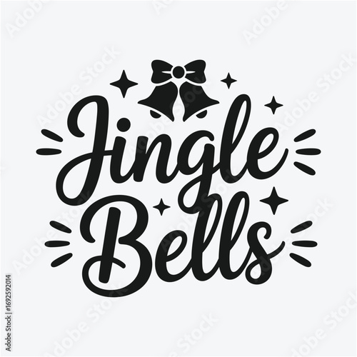 Jingle Bells Typography Design with Festive Bell Illustrations, Hand Lettered Christmas Quote for Holiday Season, Handcrafted Calligraphy for Christmas Celebration and Winter Decor