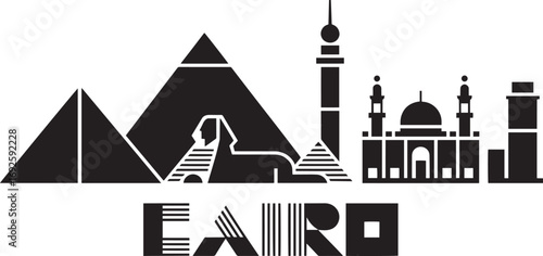 Cairo Skyline Silhouette Vector Illustration with Famous Landmarks and City Name Design