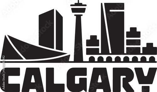 Calgary Cityscape Silhouette Vector Graphic with Modern Buildings and Tower Design