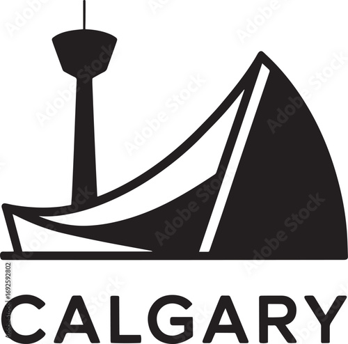 Calgary Tower and Convention Center Silhouette Vector with City Name on Transparent