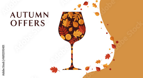 Autumn offers wine glass graphic for restaurants and event promotions targeting seasonal dining