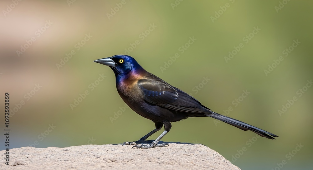 Fototapeta premium Great-tailed Grackle Bird Perched on Rock.