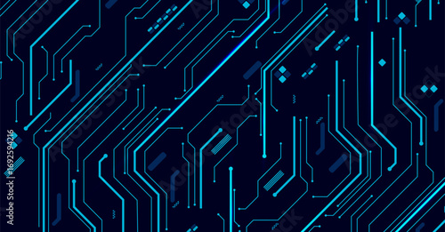 Futuristic Blue Circuit Board Background with Glowing Digital Lines