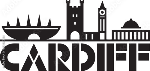 Cardiff Skyline Silhouette Vector Illustration with City Name Typography Design Element
