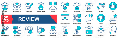 Review icon set. Feedback, testimonial, ratings, comment, like, satisfaction, evaluation, survey, opinion and more. vector icons collection.