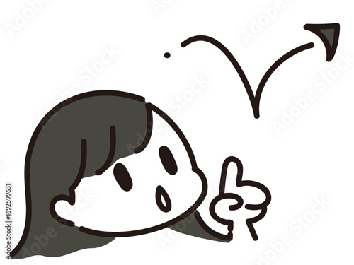 黒髪のかわいい女性キャラクター 指を立てるポーズ