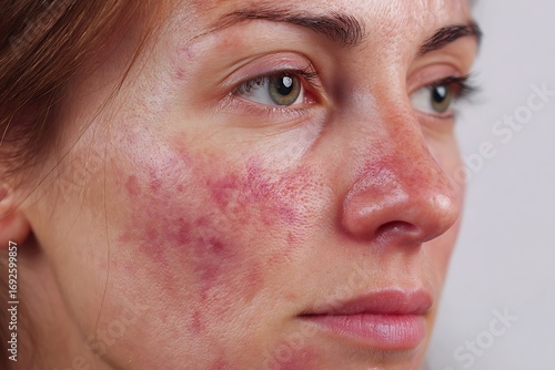 Profile shot of a woman with a lupus butterfly rash on her face. This image symbolizes the challenges of autoimmune disease and chronic skin conditions.