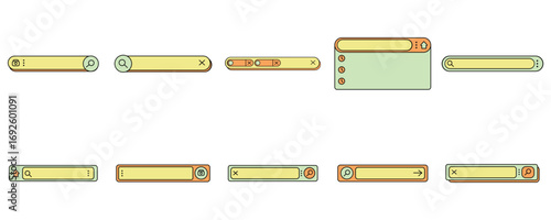 Set of colorful search bar with various shapes, web search bar, search bar. Vector illustration of a search navigator. Element for website interface design.