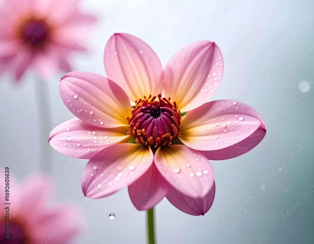 Obraz premium Beautiful Pink Water Lily Bloom with Dew Drops on Petals
