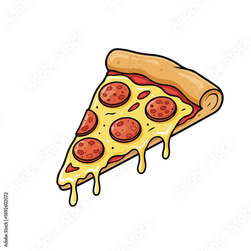Delicious pepperoni pizza slice with melted cheese dripping down the crust, a perfect illustration for any food-related design project or menu