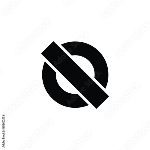 Abstract Circle with Diagonal Bar, Black Shape on Transparent Background