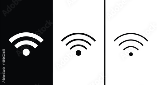 Vector illustration of three wifi signal icons on black and White
