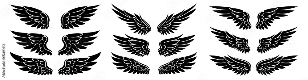 Obraz premium Vector set of angel wings silhouettes for tattoo