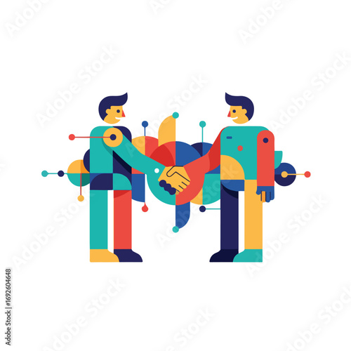 Geometric Agreement A Conceptual Illustration of Collaboration and Partnership With Colorful Shapes