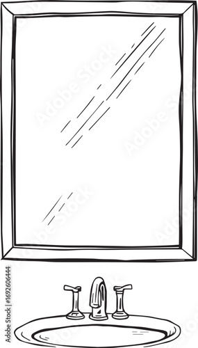 Vector illustration of a modern wall-mounted bathroom basin mirror, ideal for sanitary ware designs, plumbing fixtures, home interior projects, and bathroom renovation visuals.