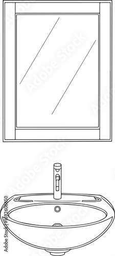 Vector illustration of a modern wall-mounted bathroom basin mirror, ideal for sanitary ware designs, plumbing fixtures, home interior projects, and bathroom renovation visuals.