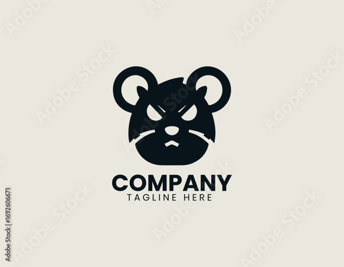 Bold vector logo of a strong aggressive rat or bear mascot with angry eyes. Sports and Team concept