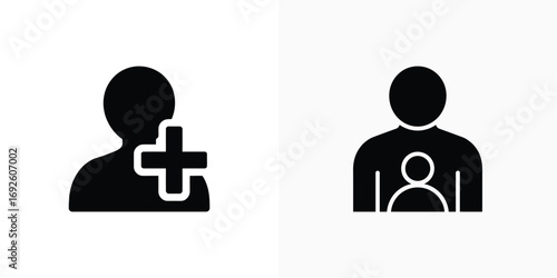 Add Account Icon. Solid User Symbol and Profile Account with Plus Sign, Follower Icon