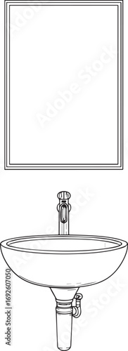 Vector illustration of a modern wall-mounted bathroom basin mirror, ideal for sanitary ware designs, plumbing fixtures, home interior projects, and bathroom renovation visuals.