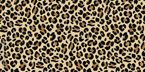 Seamless leopard print pattern with black and tan spots on a beige background